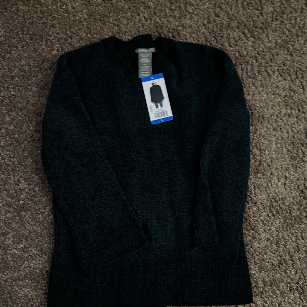 Matty M Dark Green Crewneck Ribbed Sweater